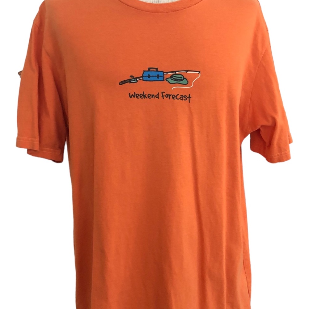 POSITIVTEES WEEKEND FORECAST ORANGE FISHING T-SHIRT SIZE XL